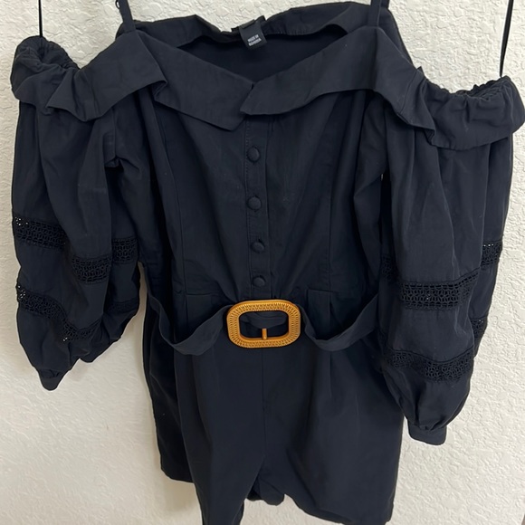 River Island Romper Black Belted Off Shoulder 3/4 Sleeve 14 - Picture 4 of 10